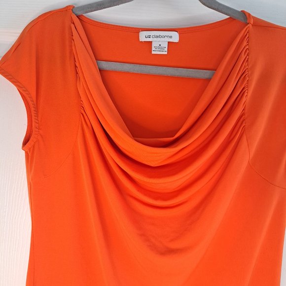 NWOT Liz Claiborne Orange Cowl Neck Cap Sleeved Blouse Size Medium - Picture 3 of 5